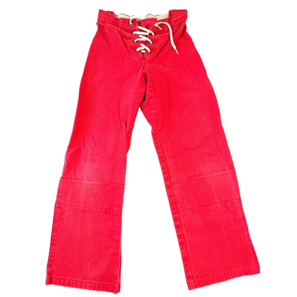 Vintage Century Red Canvas Martial Arts Pants Lace Up Double Knee Wide Leg 24-28